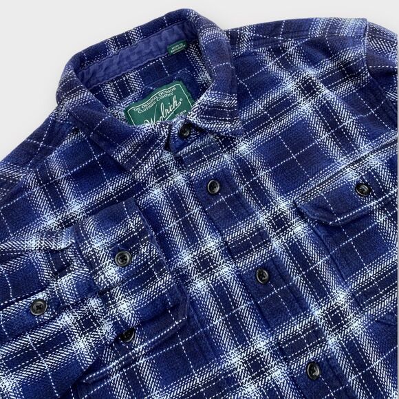 Woolrich Shirt Jacket Mens Medium Flannel Blue Plaid Heavy Shacket Outdoors - Picture 2 of 14